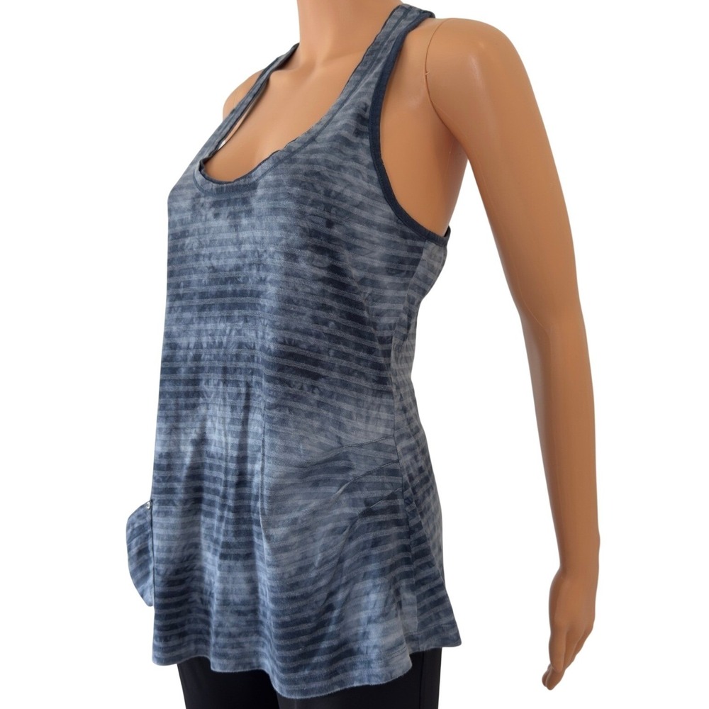 Karen Millen Blue Tie Dye Striped Racerback Tank Top Asymmetrical Hem Size 14 - Picture 4 of 9
